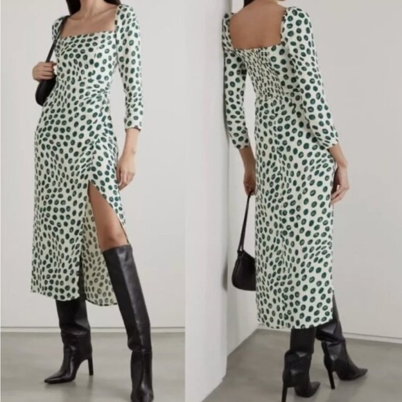 Reformation Dresses & Skirts - Reformation Hilda long-sleeve midi dress in Tapioca green Polka Dot
